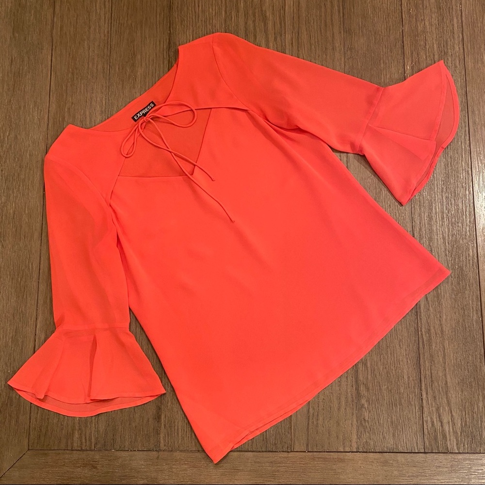 Express Coral/Hot Pink Tie Front Blouse